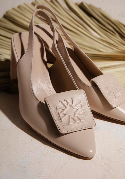 Women's leather slingback shoes with monogram detail, beige, 98-D-967-9-37, Photo 36
