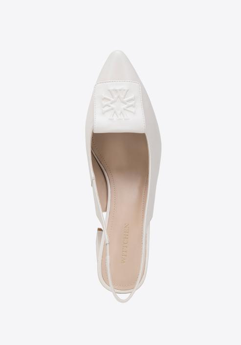 Women's leather slingback shoes with monogram detail, cream, 98-D-967-9-39, Photo 5