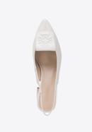 Women's leather slingback shoes with monogram detail, cream, 98-D-967-P-37, Photo 5
