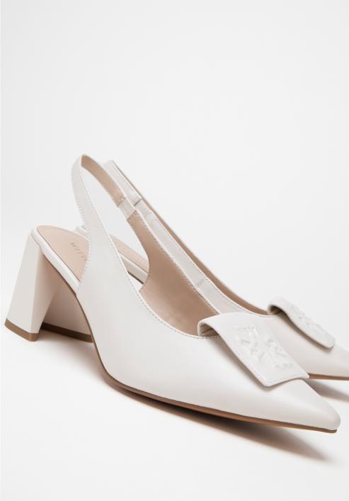 Women's leather slingback shoes with monogram detail, cream, 98-D-967-P-37, Photo 7
