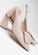 Women's leather slingback shoes with monogram detail, beige, 98-D-967-P-35, Photo 7