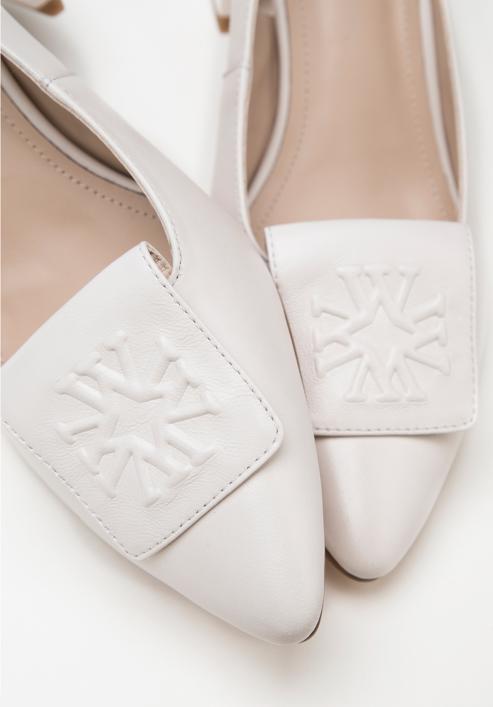 Women's leather slingback shoes with monogram detail, cream, 98-D-967-9-36, Photo 8