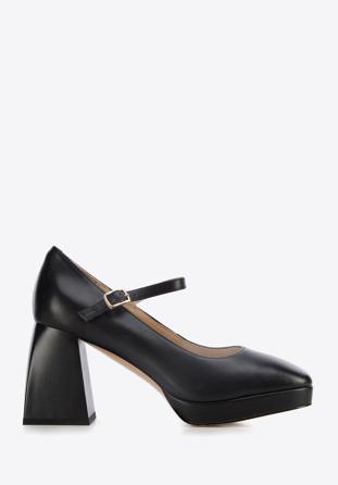 Chunky high heeled Mary - Jane shoes, black, 96-D-506-1-41, Photo 1