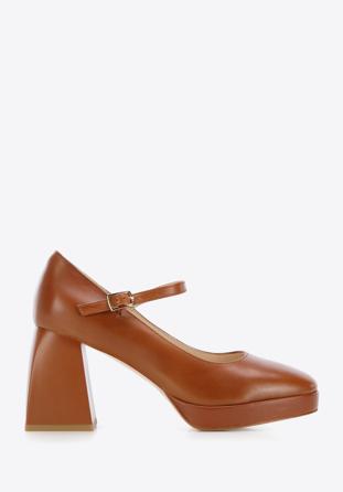 Chunky high heeled Mary - Jane shoes, brown, 96-D-506-5-38, Photo 1