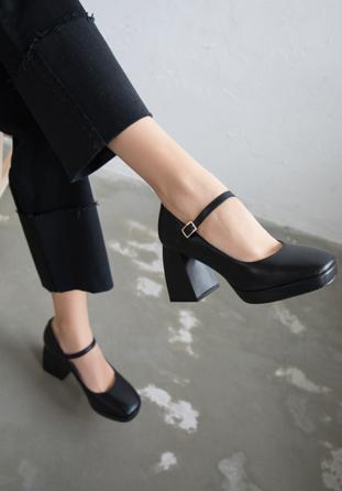 Chunky high heeled Mary - Jane shoes, black, 96-D-506-1-40, Photo 1