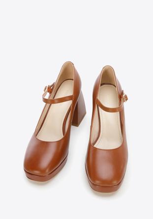 Chunky high heeled Mary - Jane shoes, brown, 96-D-506-5-37, Photo 1