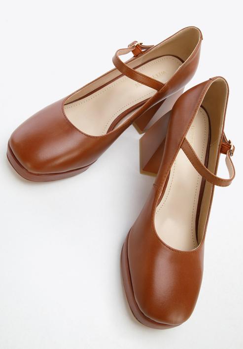 Chunky high heeled Mary - Jane shoes, brown, 96-D-506-5-37, Photo 7