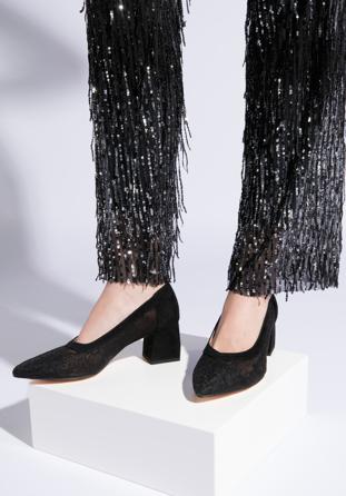 Lace mesh court shoes, black, 96-D-504-1-41, Photo 1