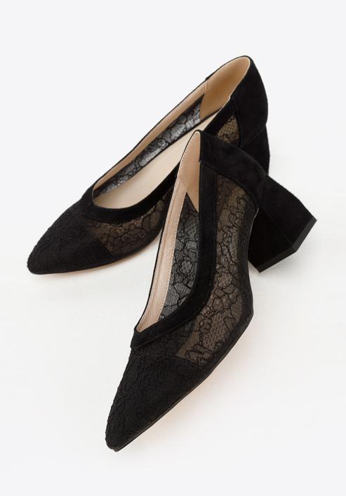 Lace mesh court shoes, black, 96-D-504-1-35, Photo 7