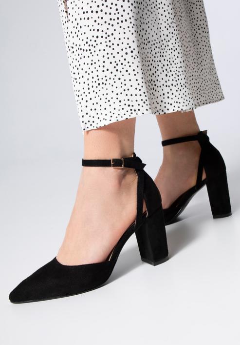 Women's suedette court shoes with block heel, black, 98-DP-207-1-39, Photo 15