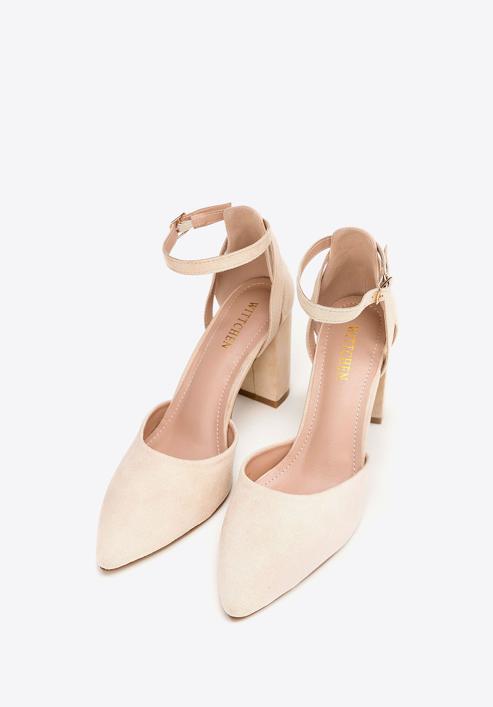 Women's suedette court shoes with block heel, beige, 98-DP-207-9-40, Photo 2