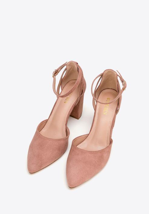 Women's suedette court shoes with block heel, muted pink, 98-DP-207-1-40, Photo 2