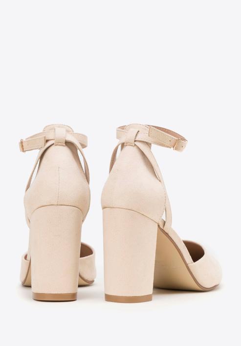 Women's suedette court shoes with block heel, beige, 98-DP-207-P-35, Photo 4