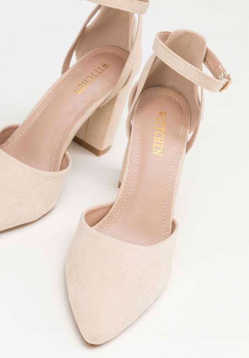 Women's suedette court shoes with block heel, beige, 98-DP-207-P-36, Photo 7