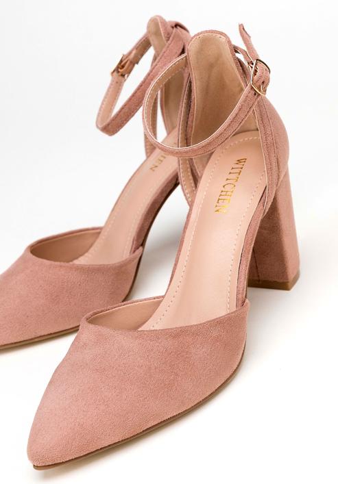 Women's suedette court shoes with block heel, muted pink, 98-DP-207-1-39, Photo 8