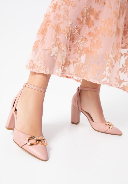 Women's block heel court shoes, light pink, 98-DP-208-P-38, Photo 15
