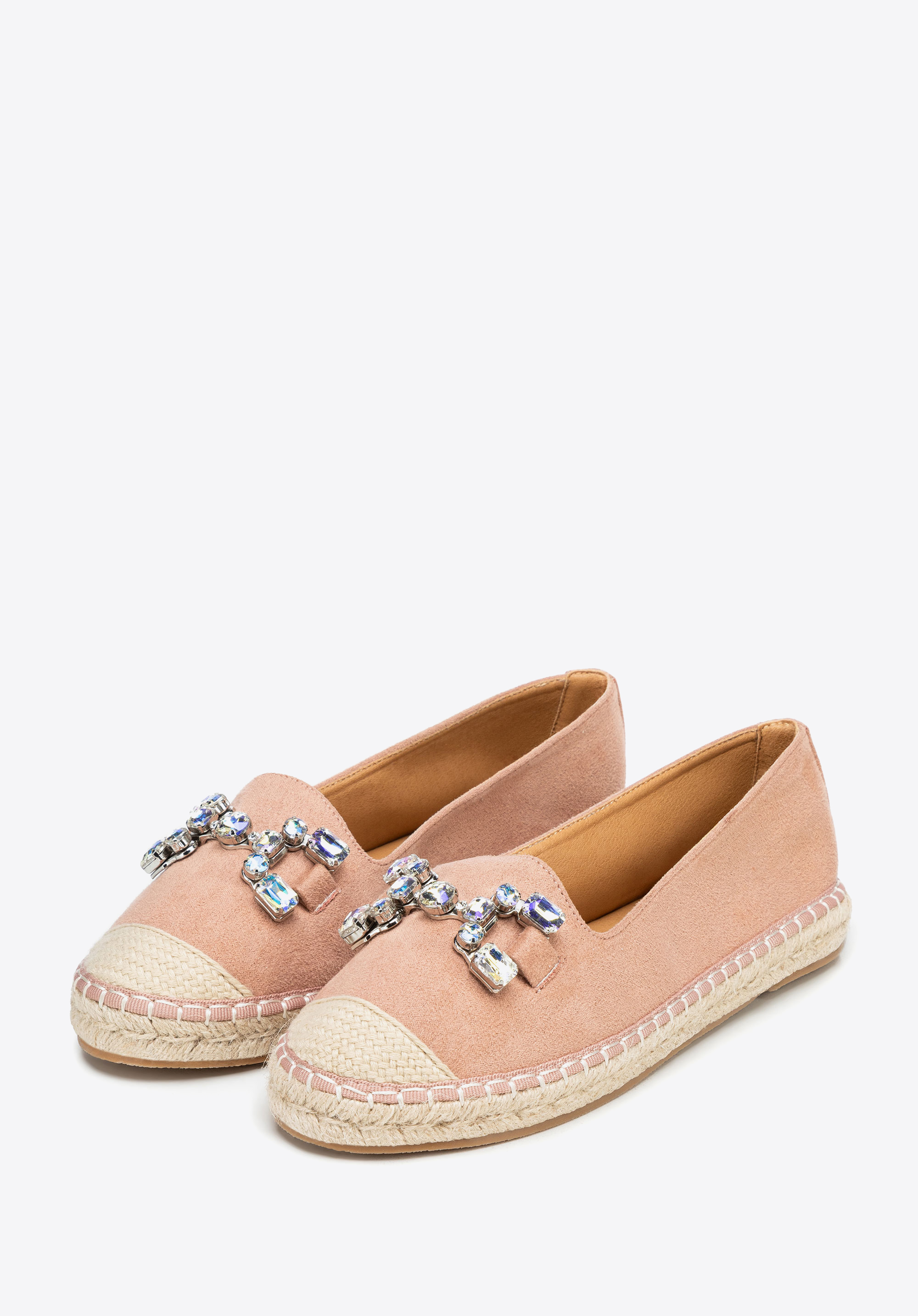 Women's espadrilles with jewel embellishment, beige-pink, 100-DP-208-P-37, Photo 1