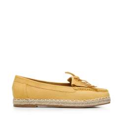 Women's espadrilles with a fringe trim with a bow detail, yellow, 94-DP-201-Y-35, Photo 1