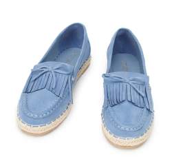Women's espadrilles with a fringe trim with a bow detail, blue, 94-DP-201-7-37, Photo 1