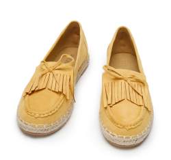 Women's espadrilles with a fringe trim with a bow detail, yellow, 94-DP-201-Y-36, Photo 1
