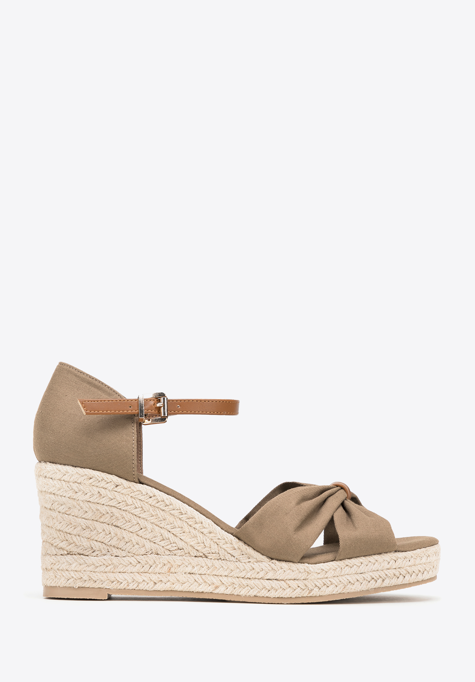 Damskie espadryle z kokardą z przodu, khaki, 100-P-812-4-39, Zdjęcie 1