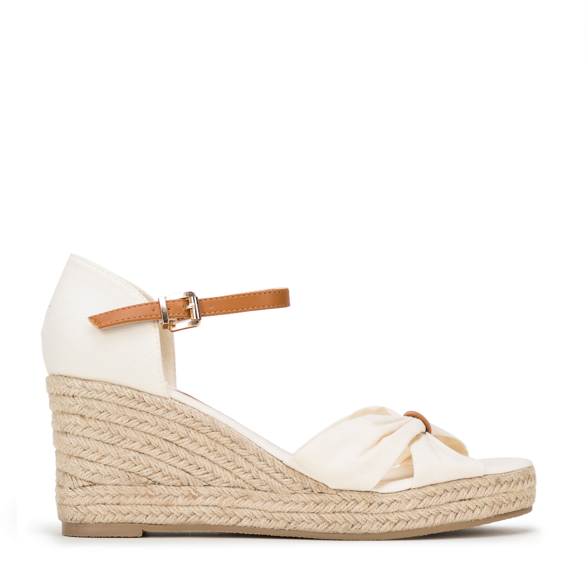 Dámske espadrilky s mašľou vpredu krémové 98-DP-500-9