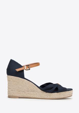Women's wedge espadrilles with bow detail, navy blue, 98-DP-500-N-39, Photo 1
