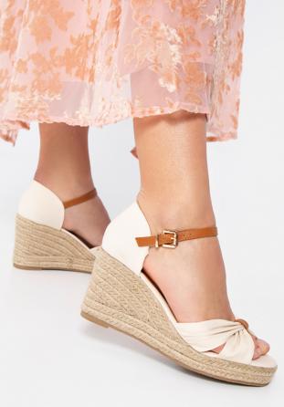 Women's wedge espadrilles with bow detail, cream, 98-DP-500-9-39, Photo 1