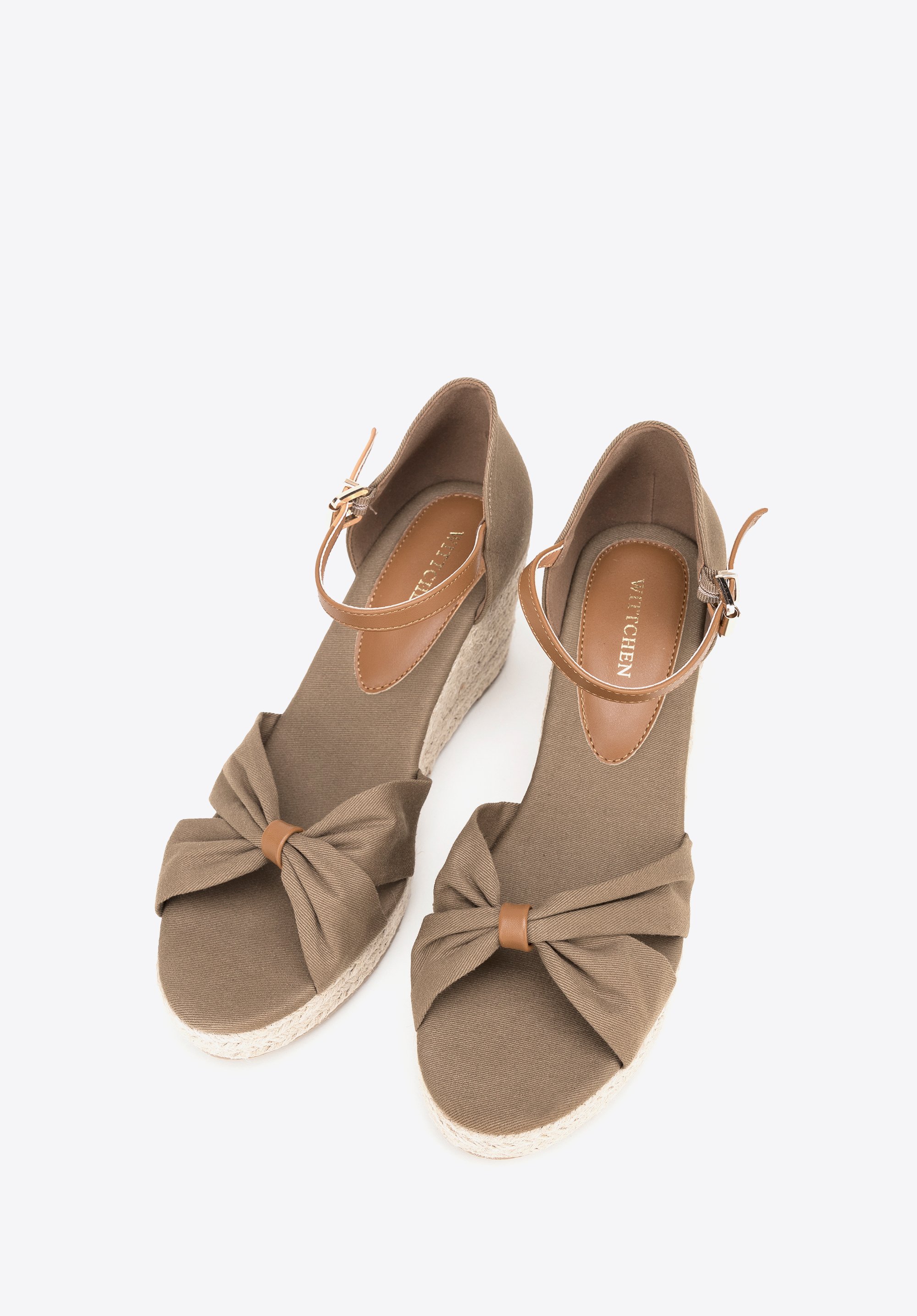 Damskie espadryle z kokardą z przodu, khaki, 100-P-812-4-39, Zdjęcie 1