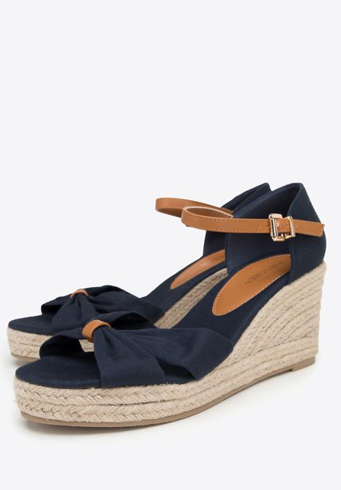 Women's wedge espadrilles with bow detail, navy blue, 98-DP-500-N-40, Photo 7