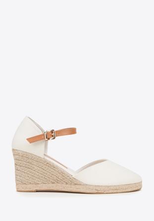 Damskie espadryle z paskiem, kremowy, 98-DP-800-9-40, Zdjęcie 1