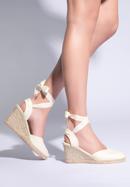 Damskie espadryle z wycięciem, kremowy, 96-DP-801-N-37, Zdjęcie 1