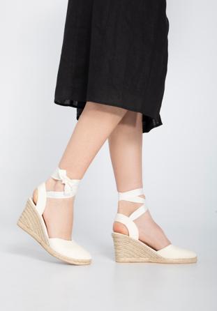 Women's ankle tie wedge cut out espadrilles, cream, 98-DP-801-9-38, Photo 1