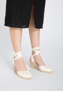 Women's ankle tie wedge cut out espadrilles, cream, 98-DP-801-9-40, Photo 3