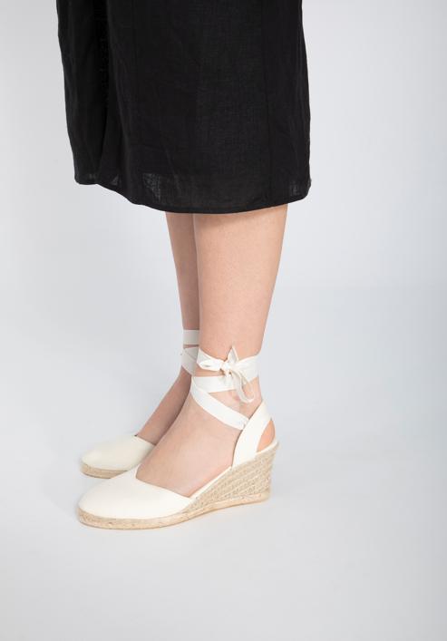 Women's ankle tie wedge cut out espadrilles, cream, 98-DP-801-1-37, Photo 4