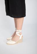 Women's ankle tie wedge cut out espadrilles, cream, 98-DP-801-1-38, Photo 4