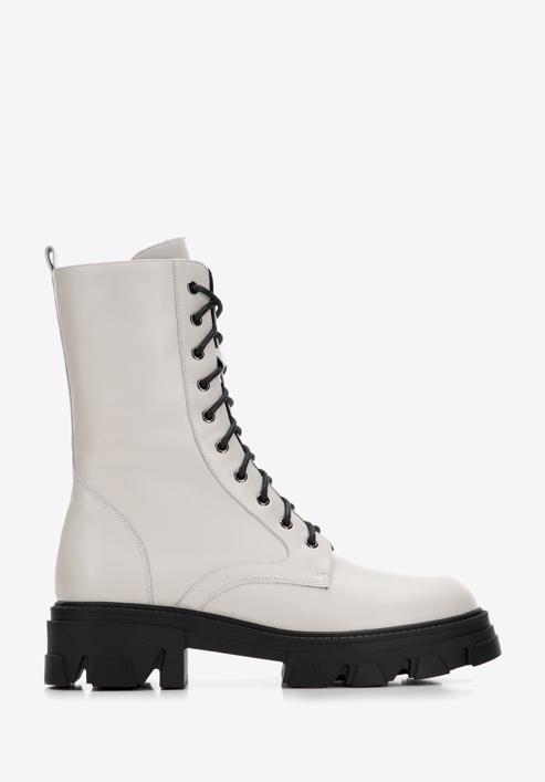 Leather platform combat boots, cream, 97-D-526-1L-40, Photo 1