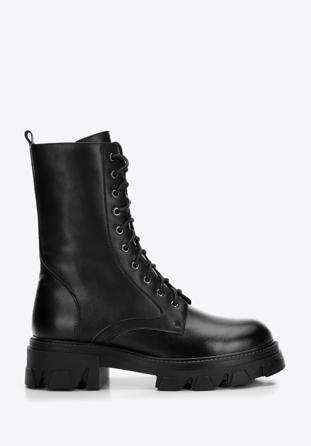 Leather platform combat boots, black, 97-D-526-1-38, Photo 1