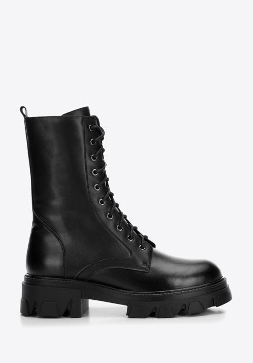 Leather platform combat boots, black, 97-D-526-1L-39, Photo 1