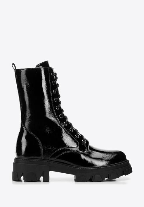 Leather platform combat boots, black-graphite, 97-D-526-1-39, Photo 1