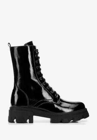 Leather platform combat boots, black-graphite, 97-D-526-1L-40, Photo 1