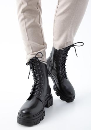 Leather platform combat boots, black, 97-D-526-1-39, Photo 1