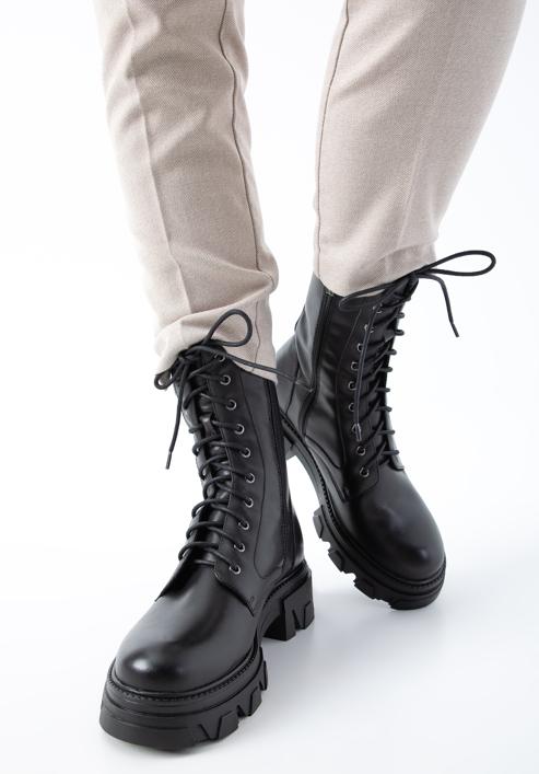 Leather platform combat boots, black, 97-D-526-1L-35, Photo 15