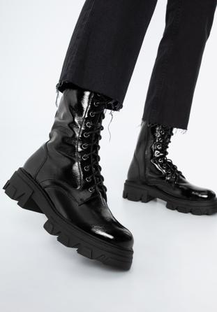Leather platform combat boots, black-graphite, 97-D-526-1L-39, Photo 1