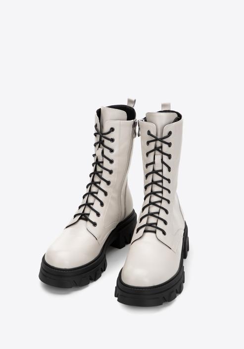 Leather platform combat boots, cream, 97-D-526-1-36, Photo 2
