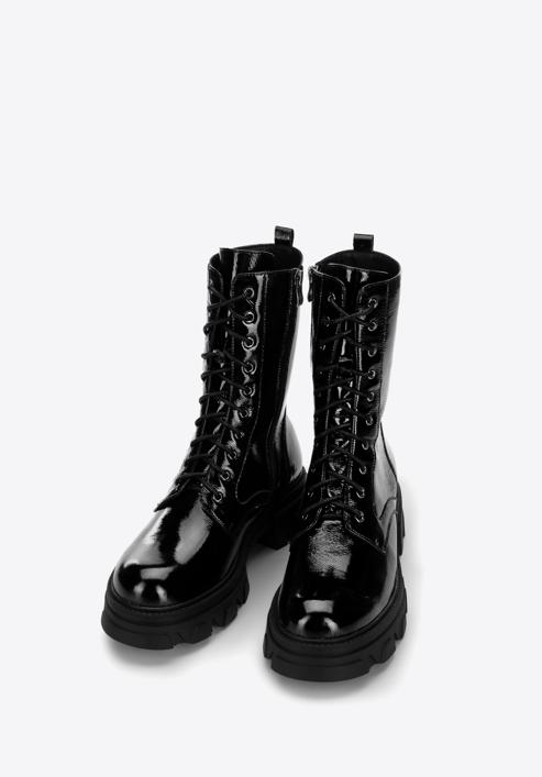Leather platform combat boots, black-graphite, 97-D-526-1-39, Photo 2
