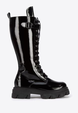 Leather platform combat boots, black, 95-D-800-1L-41, Photo 1