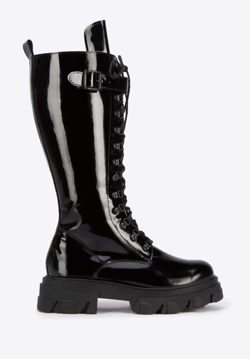 Leather platform combat boots, black, 95-D-800-1-41, Photo 1