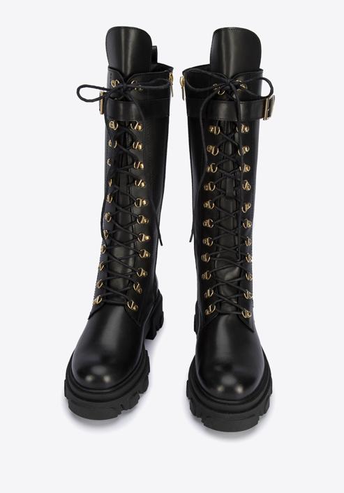 Leather platform combat boots, black-gold, 95-D-800-1L-37, Photo 2