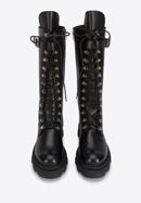 Leather platform combat boots, black-gold, 95-D-800-1-37, Photo 3